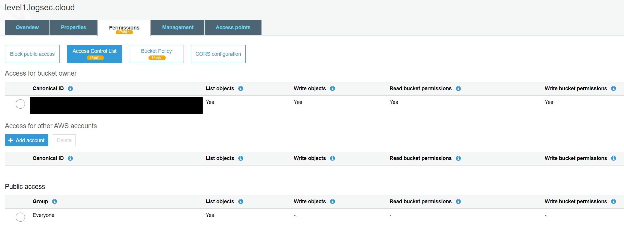 Detect Public S3 Bucket using Splunk logsec