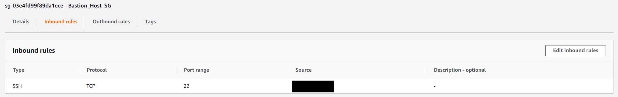 Bastion Host security groups inbound rules