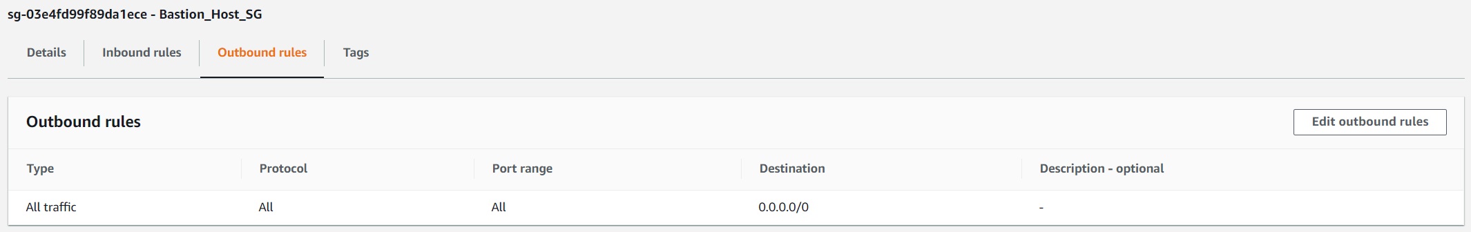 Bastion Host security groups outbound rules
